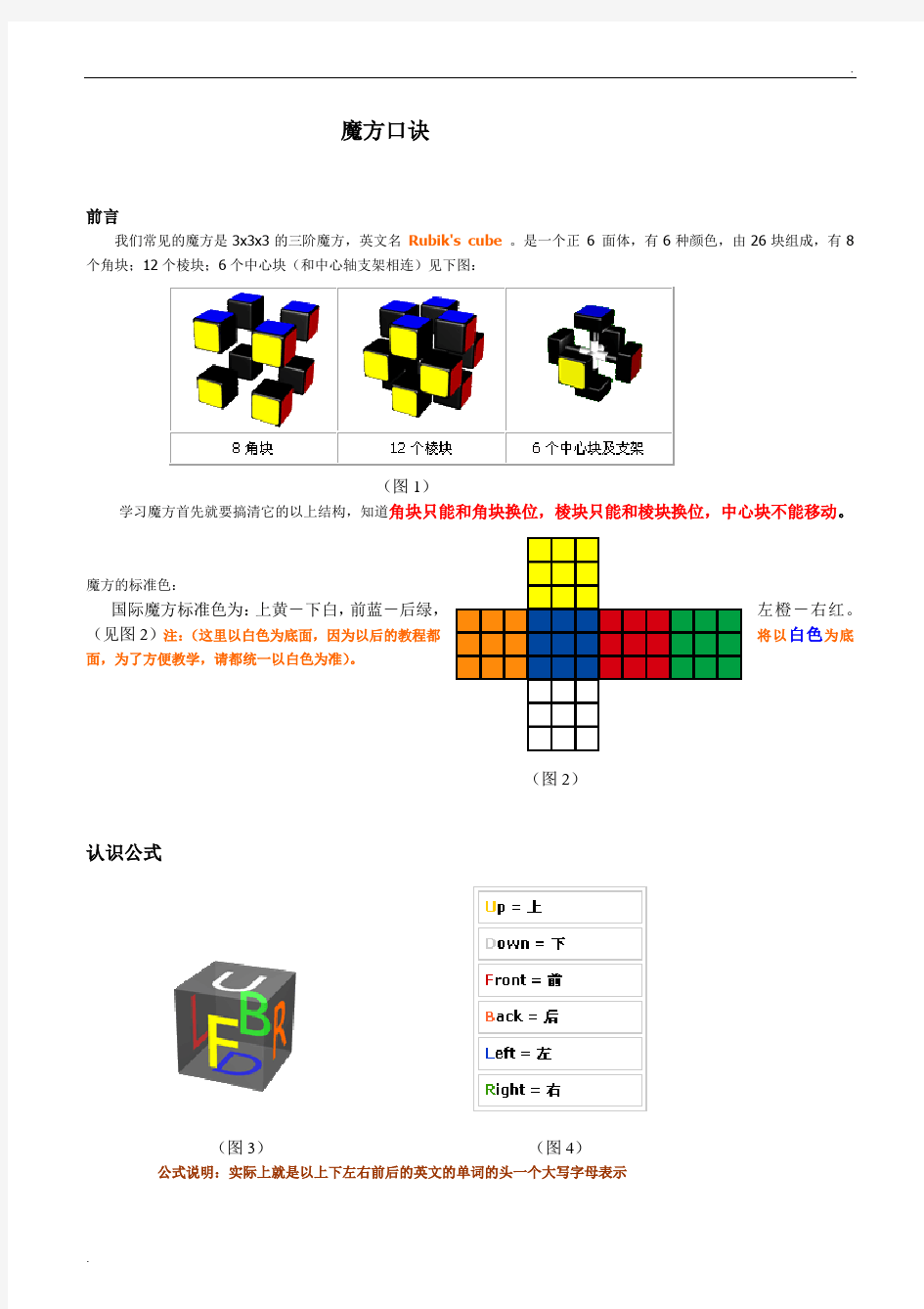 初学者使用的魔方口诀