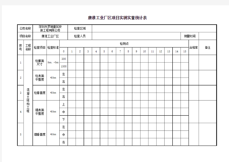 实测实量表格(主体)