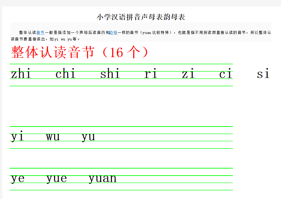 小学汉语拼音声母表韵母表+26个字母书写笔顺
