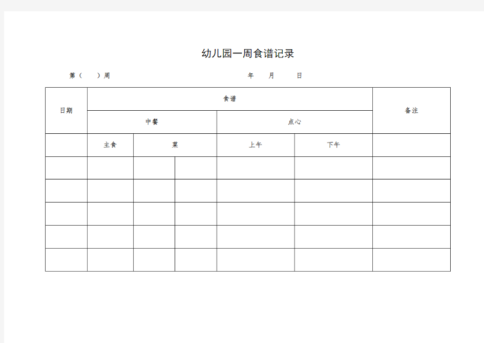 幼儿园一周食谱记录