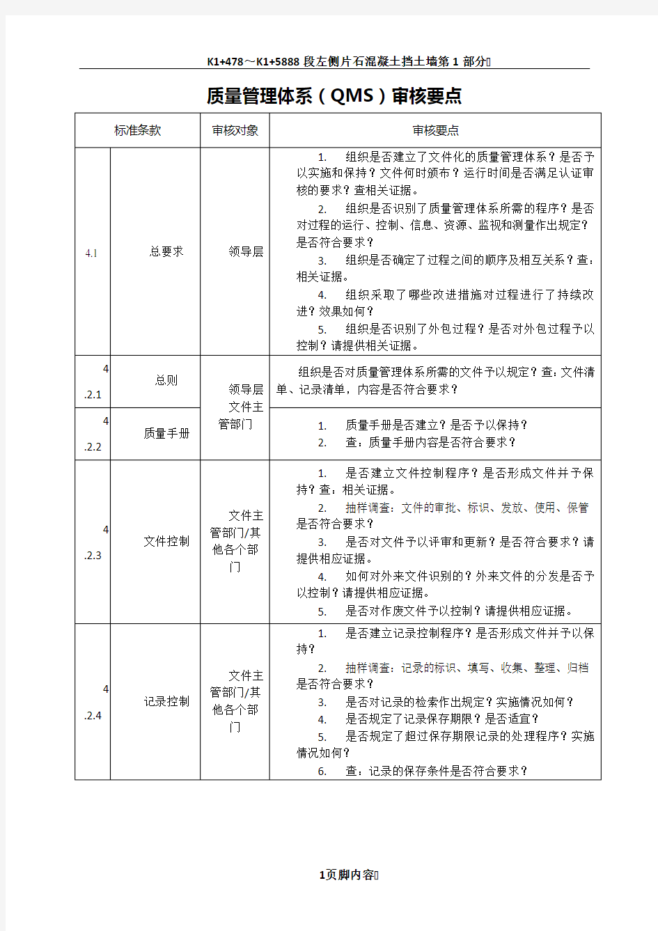 ISO9000质量管理体系审核要点