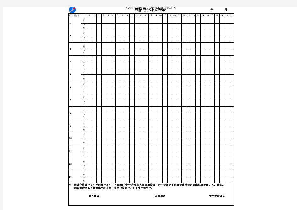 防静电手环点检表