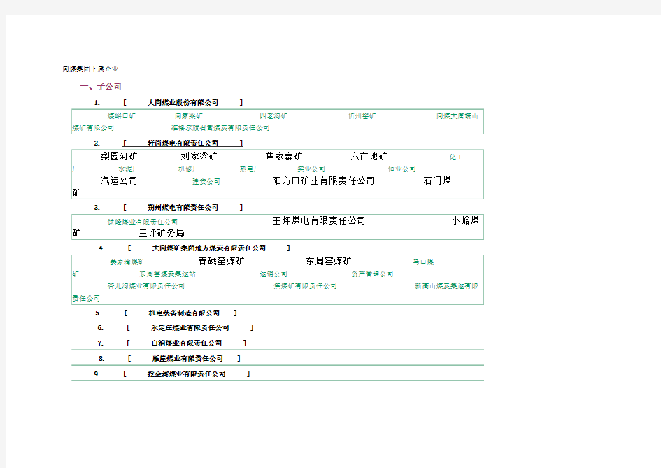 同煤集团下属企业