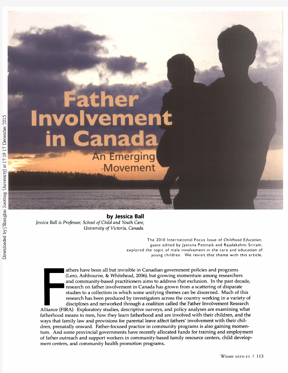 Father Involvement in Canada An Emerging Movement