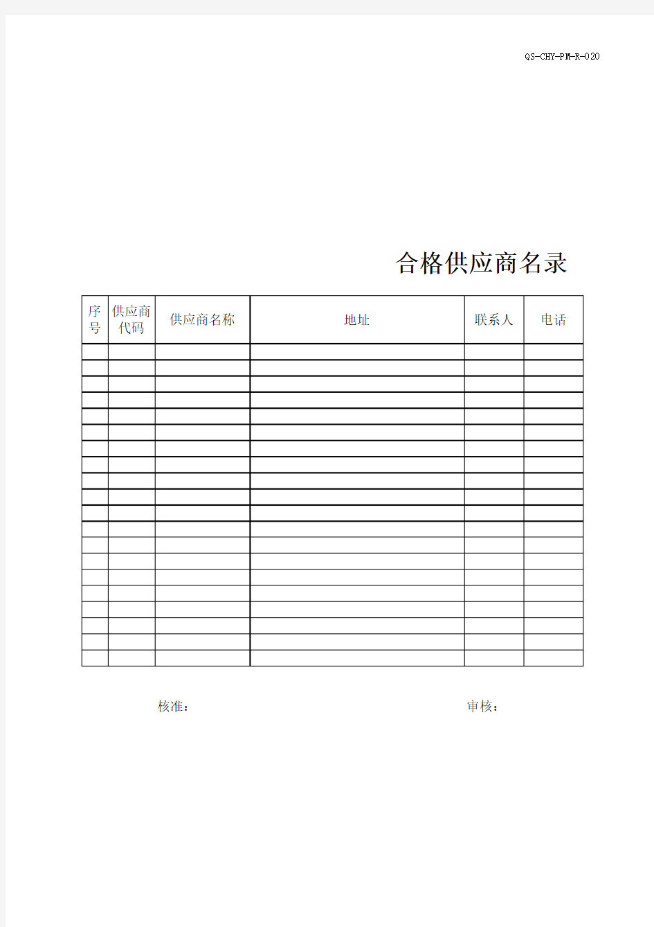 合格供应商名录