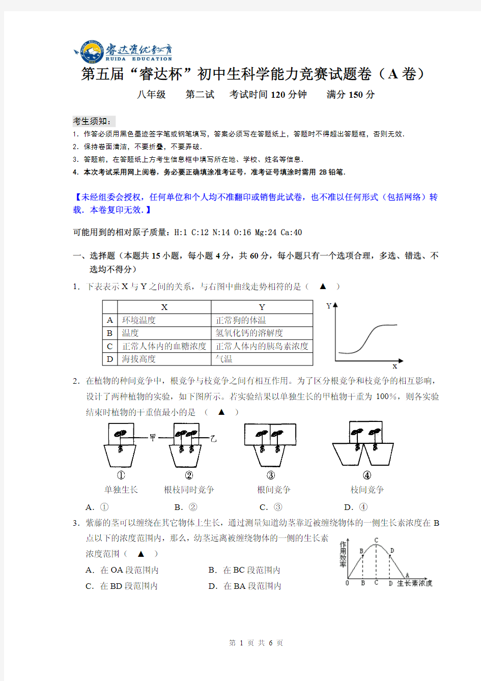 科学二试 睿达杯第五届科学二试试卷