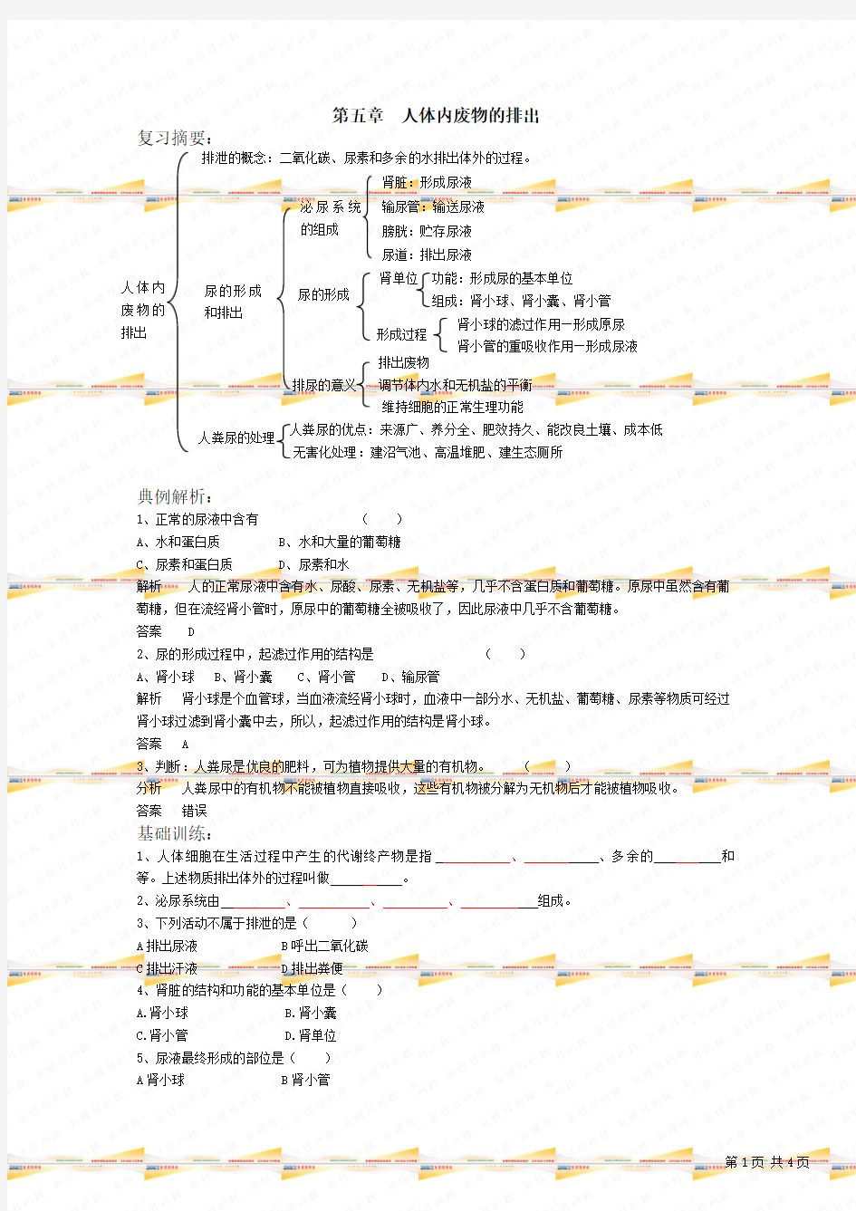 第五章_人体内废物的排出测试题