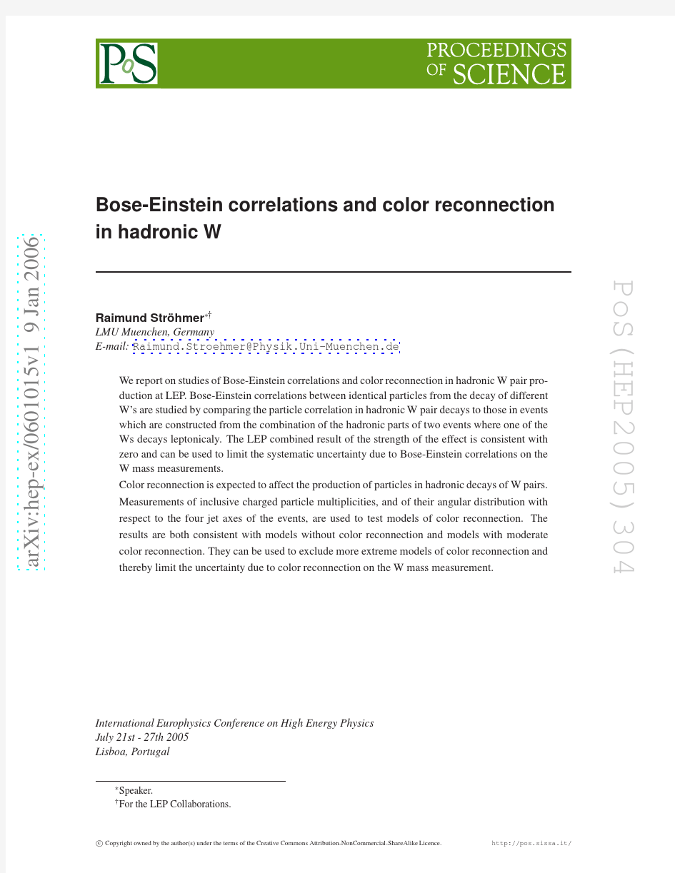 Bose-Einstein correlations and color reconnection in hadronic W