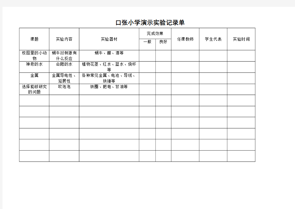 小学科学演示与分组实验记录单