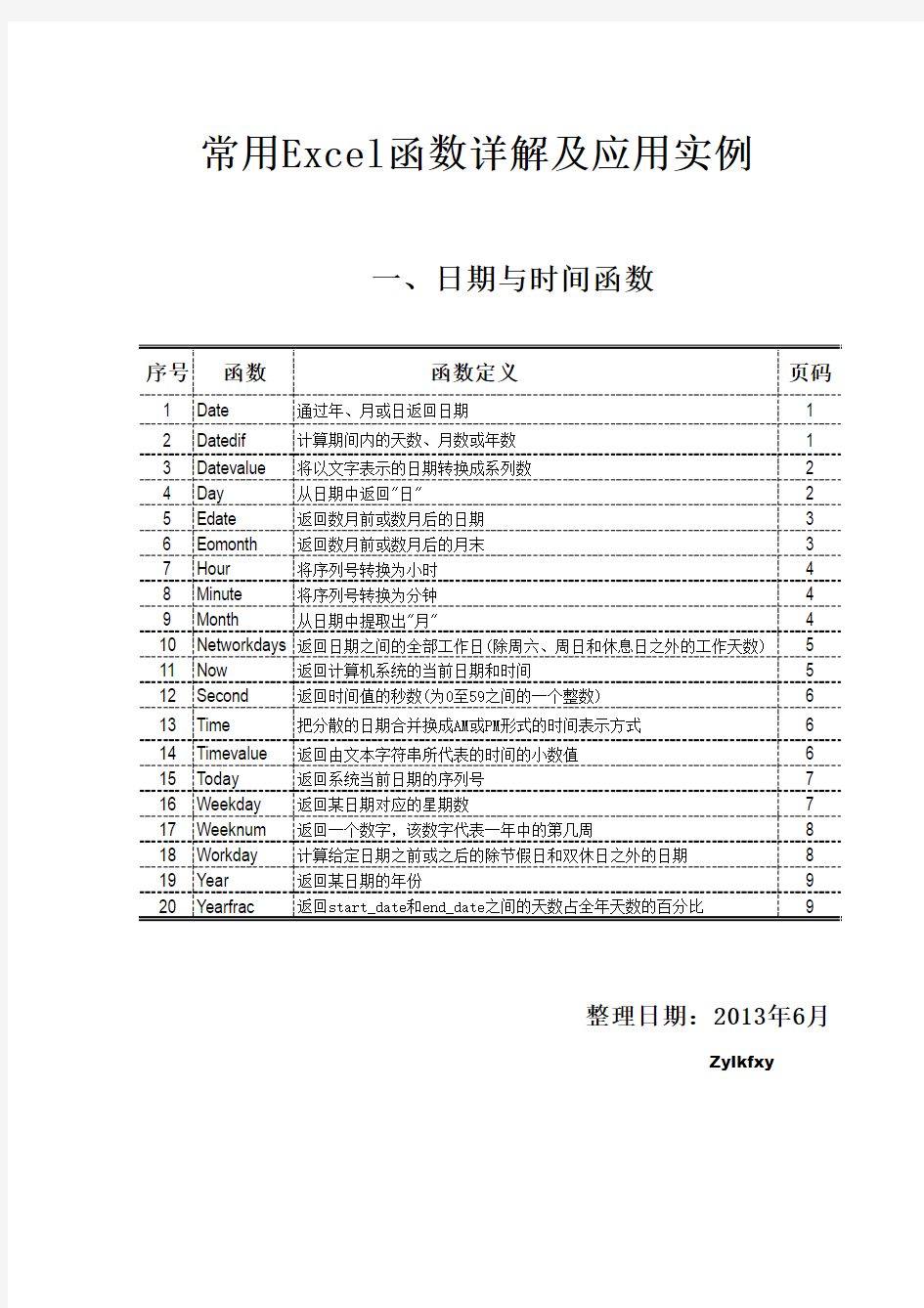 常用EXCEL函数详解及应用实例(分类汇总版)——日期与时间函数