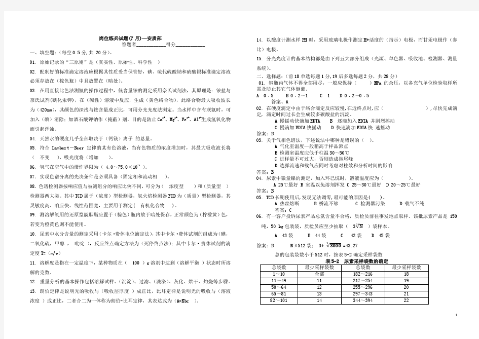 岗位练兵试题-答案(7月)