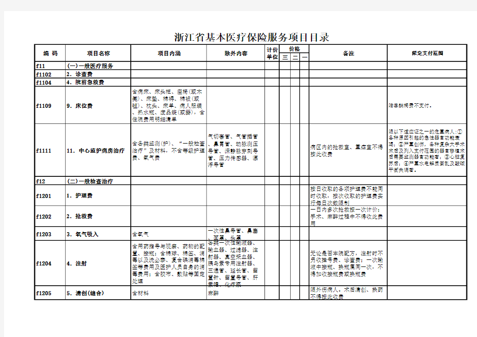 浙江省基本医疗保险医疗服务项目目录(电子版)