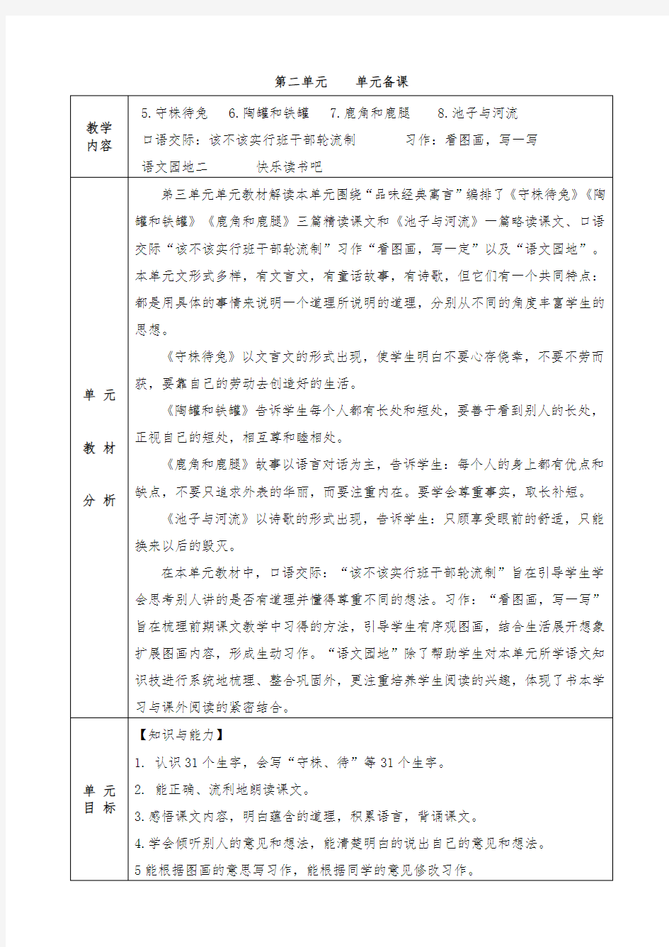 最新部编版小学三年级语文下册第二单元单元集体备课