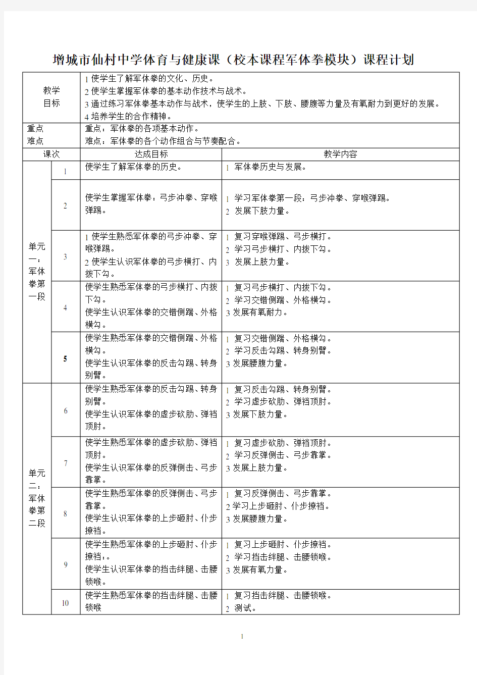 高中军体拳校本课程