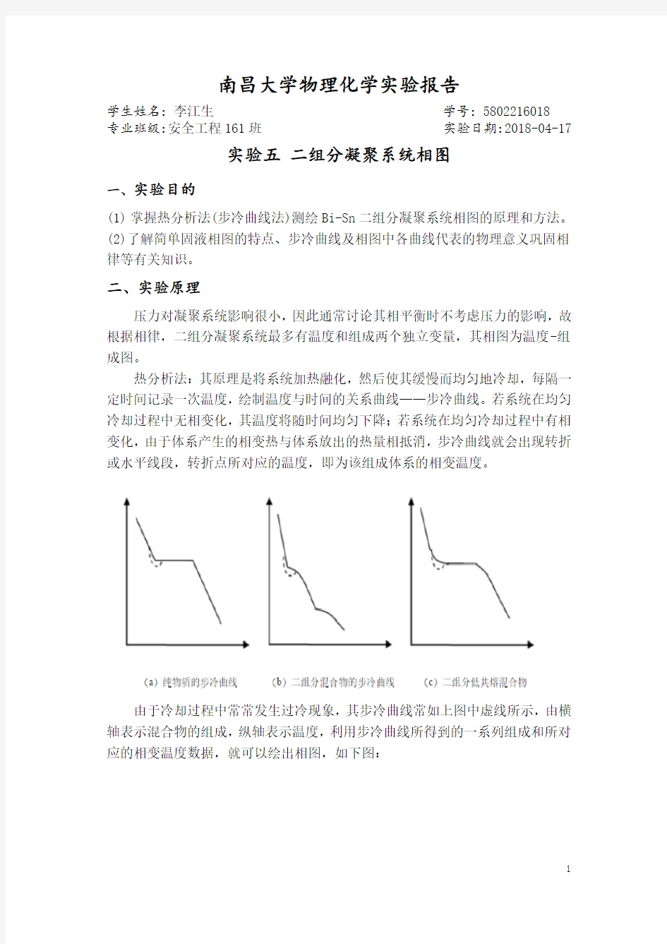 实验五 二组分凝聚系统相图