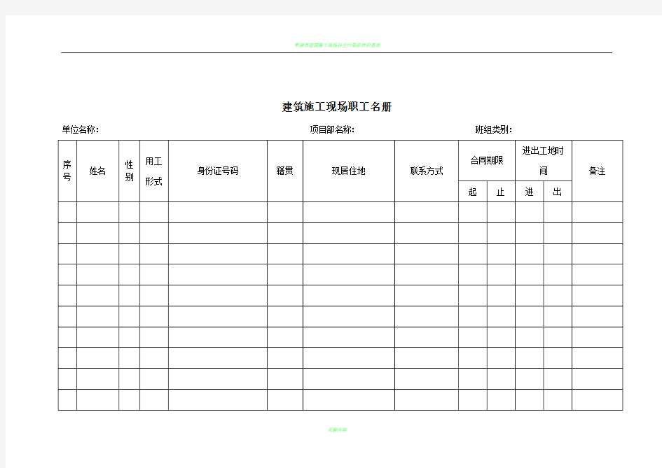 建筑施工现场职工名册、考勤表、工资表