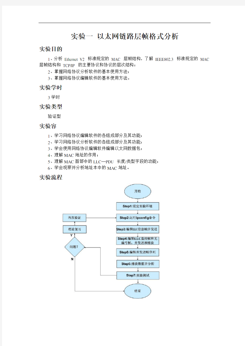 实验一-以太网链路层帧格式分析报告