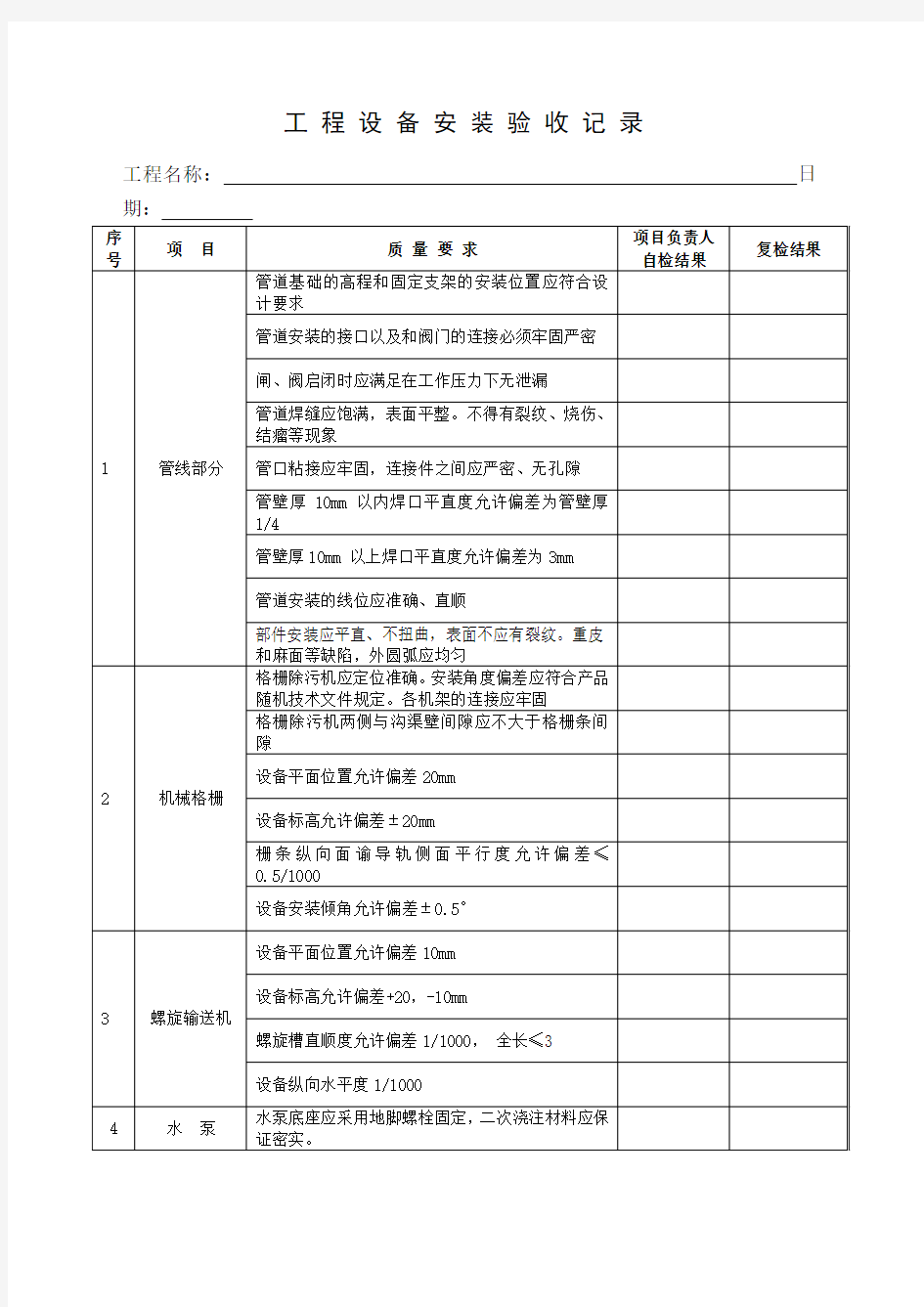 污水处理工程设备安装验收记录 (2)