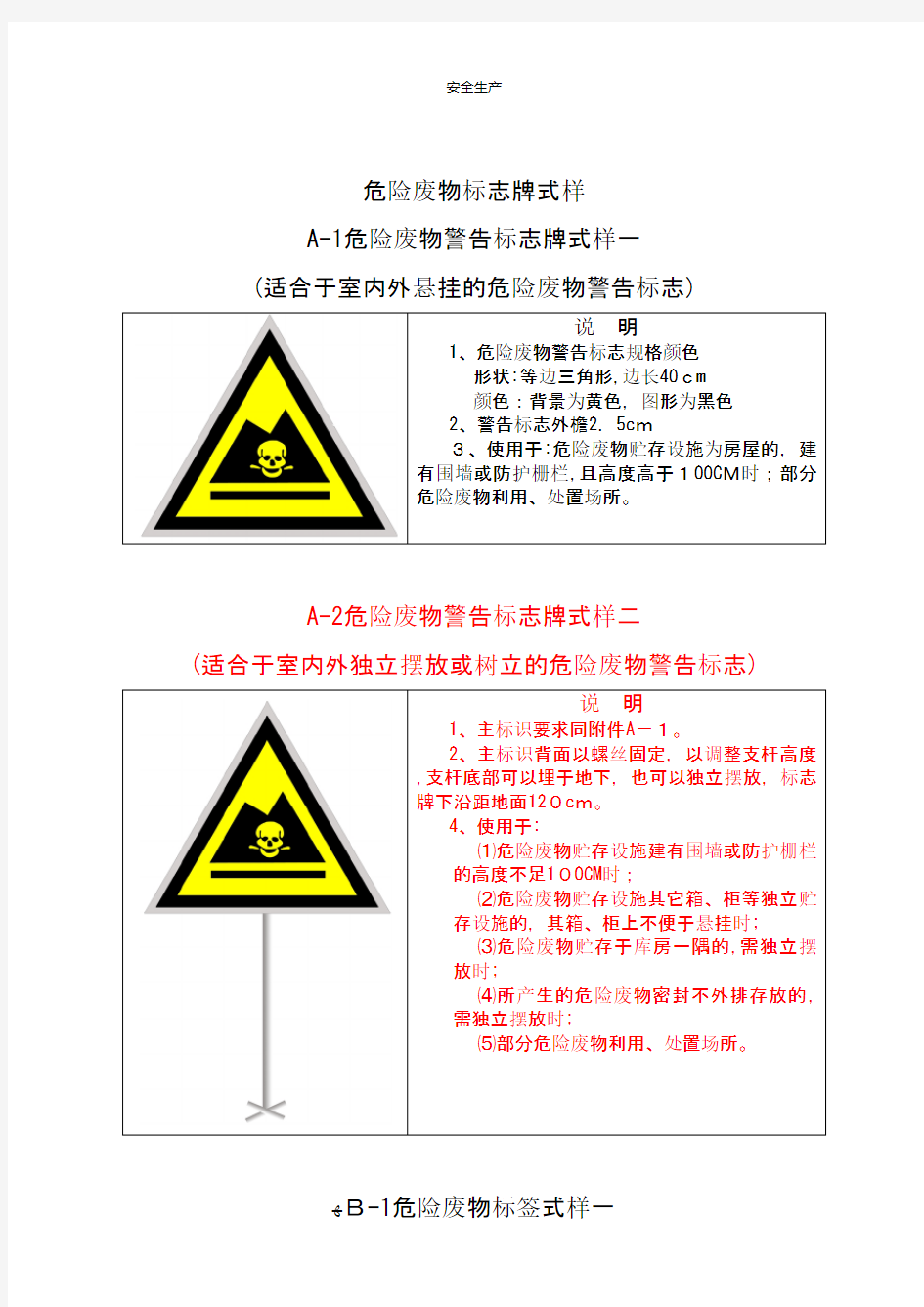  危险废物标志牌式样 安全生产规范化资料