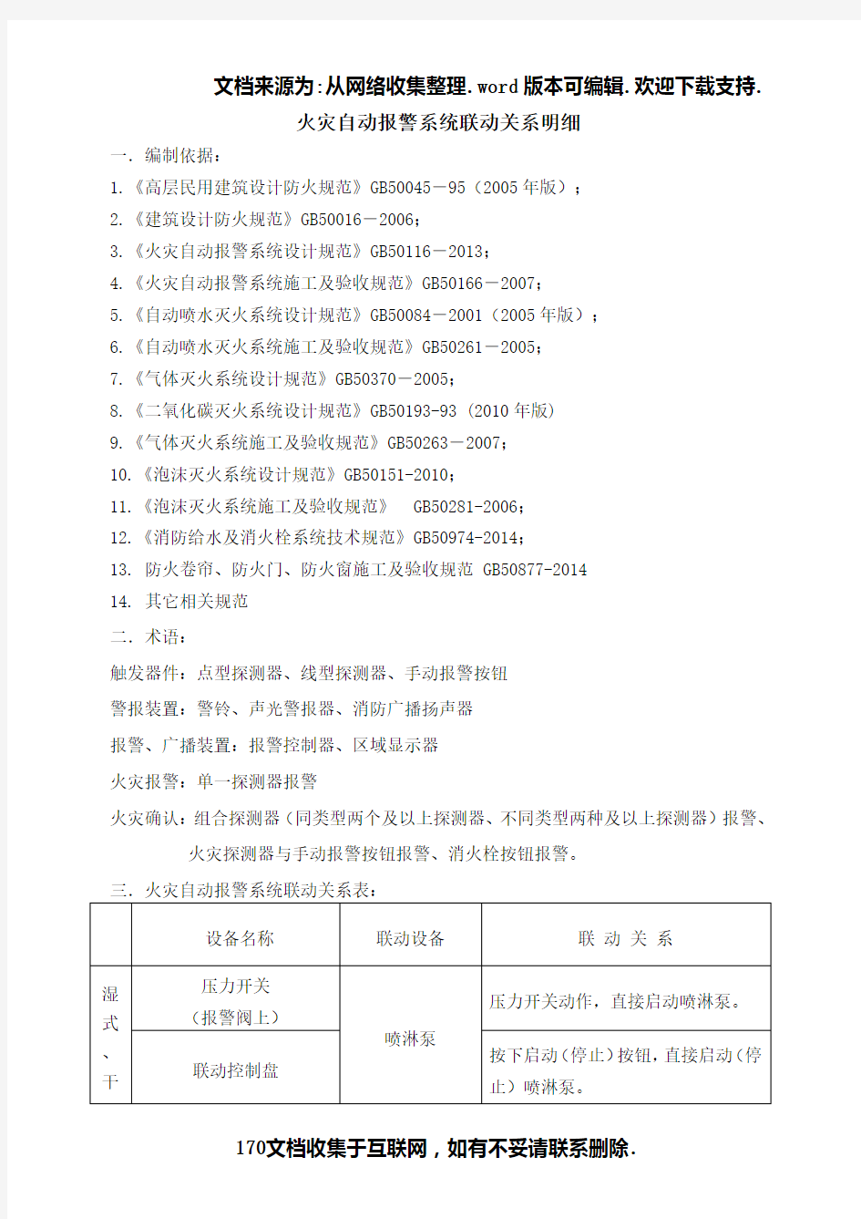 新规：火灾自动报警系统联动关系明细表