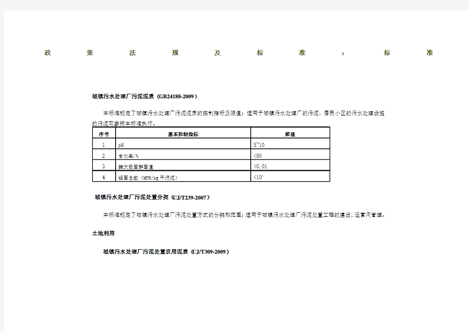 城镇污水处理厂污泥泥质与处置污泥泥质标准