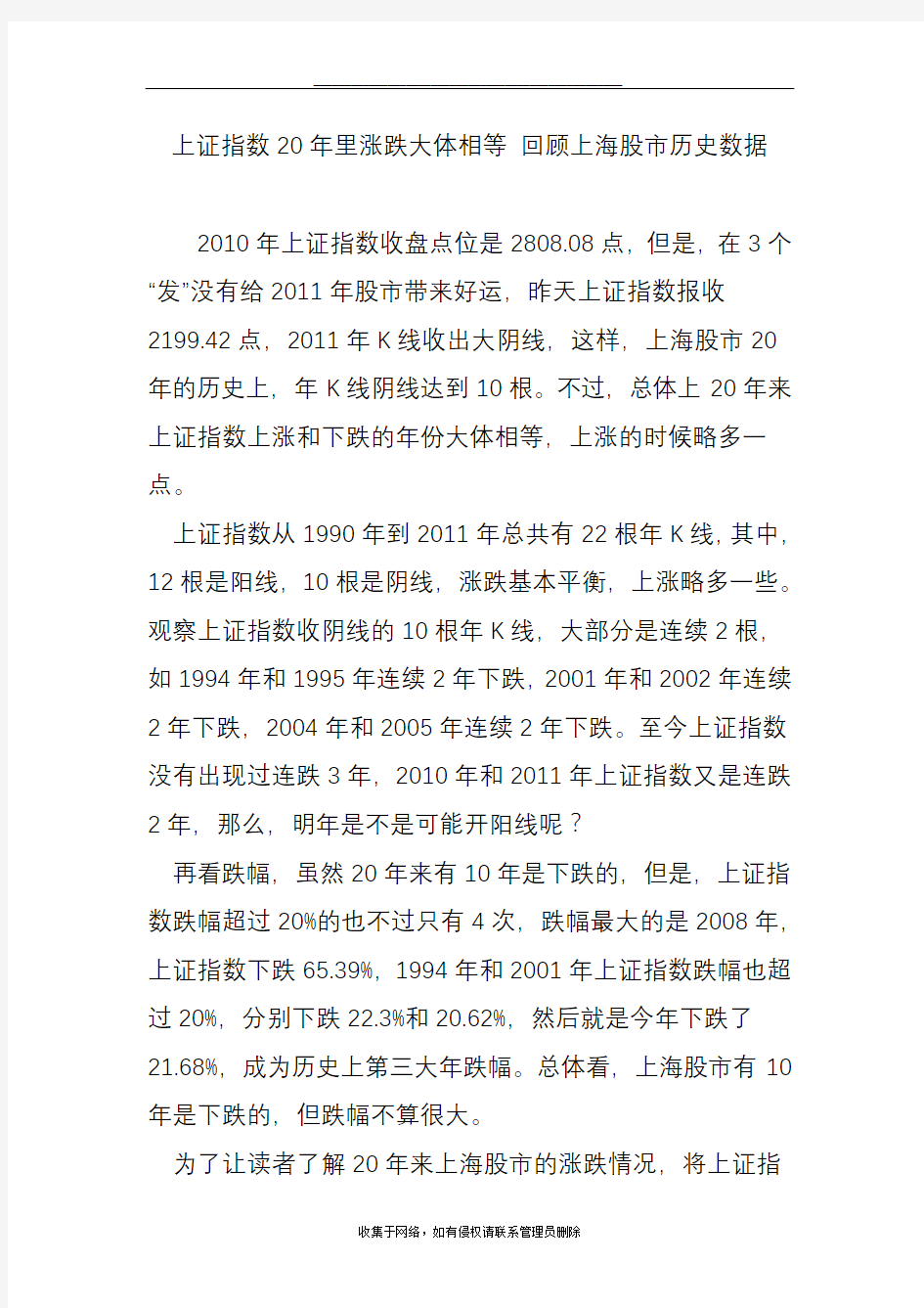 最新上证指数20年里涨跌大体相等 回顾上海股市历史数据