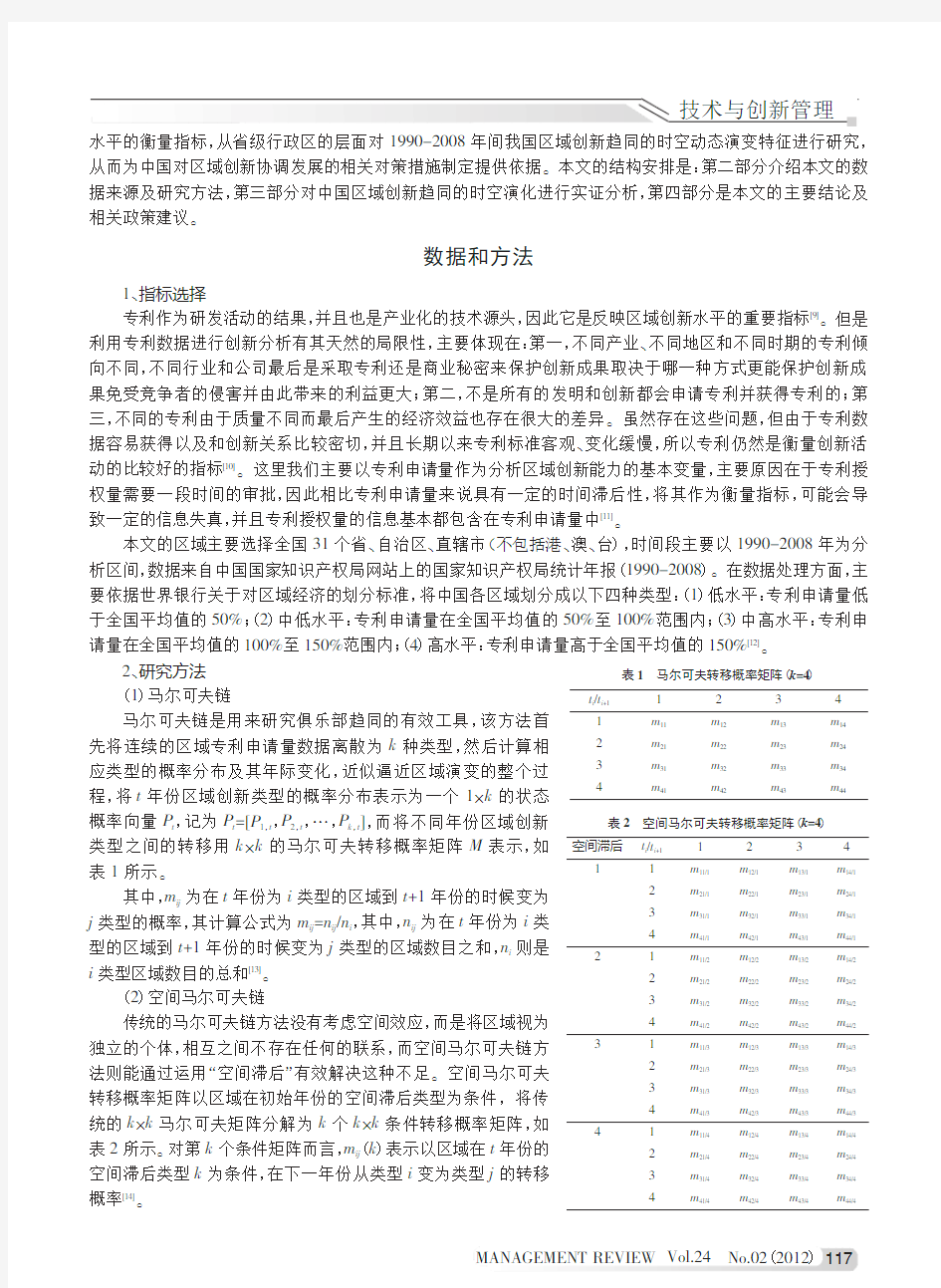 基于专利指标的中国区域创新趋同的时空演变特征分析_潘雄锋