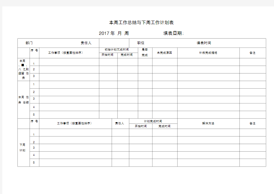 周工作总结计划表格(全)