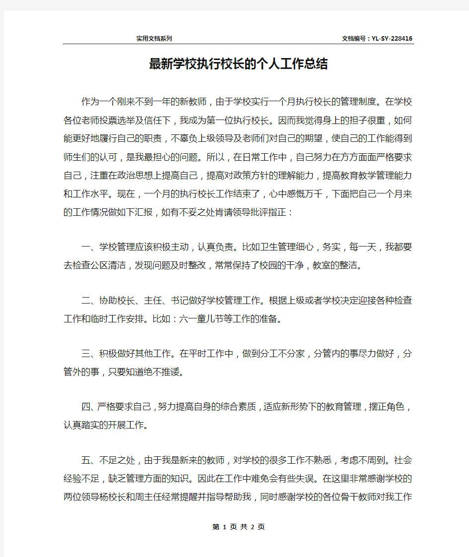 最新学校执行校长的个人工作总结