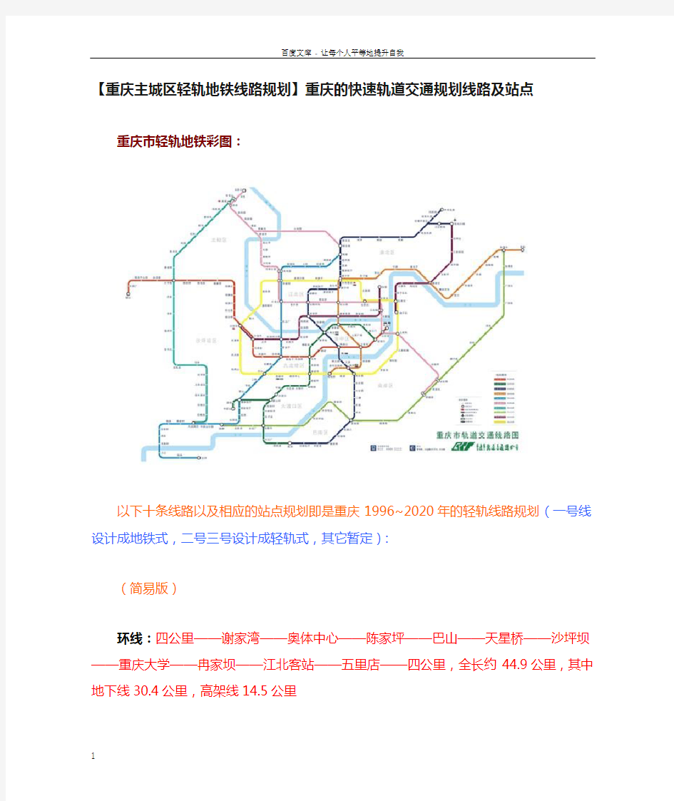 重庆轻轨规划线路图及站点