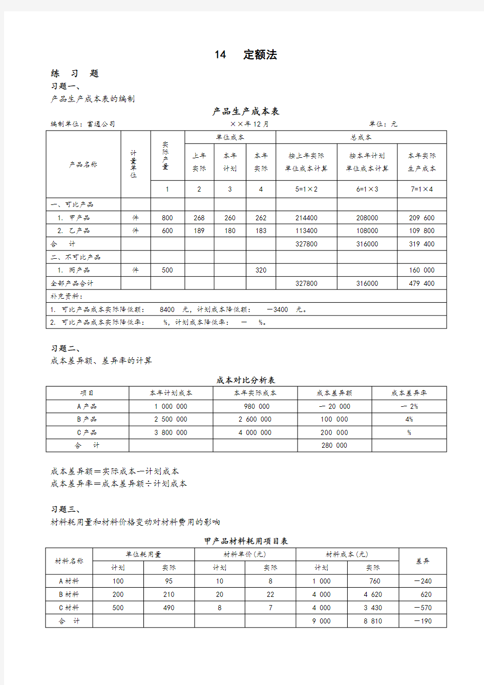 成本会计_14定额法习题答案