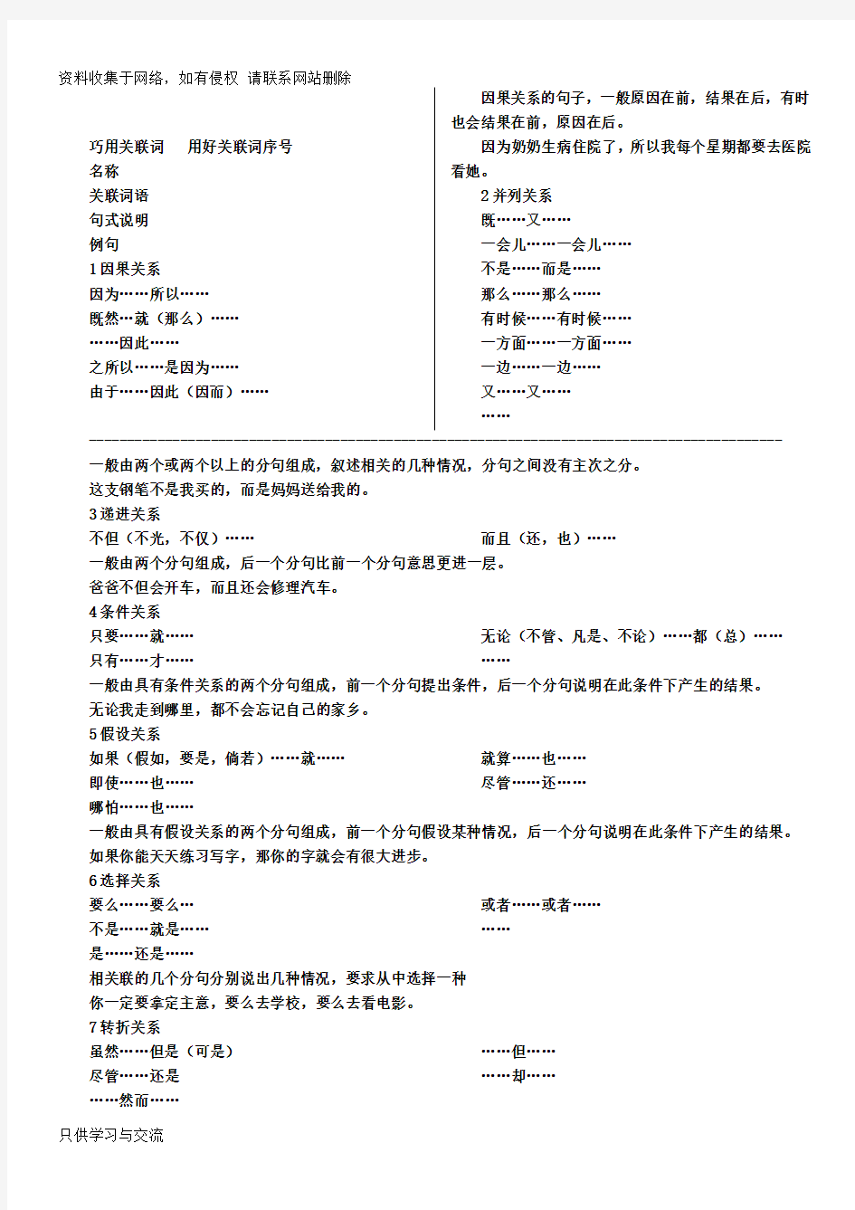 小学语文关联词复习及答案