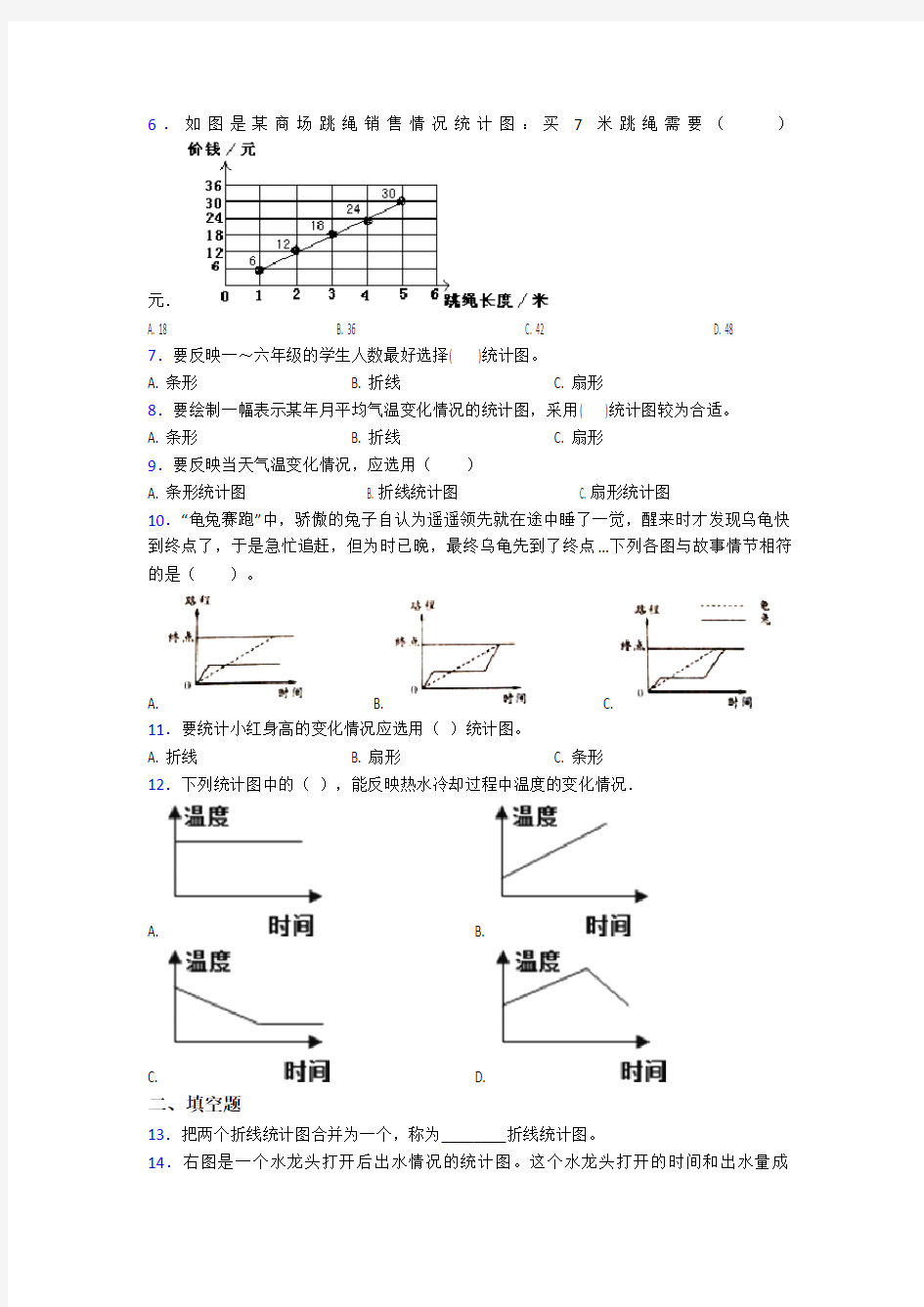 五年级下册小学数学新人教版第七单元折线统计图检测卷(答案解析)
