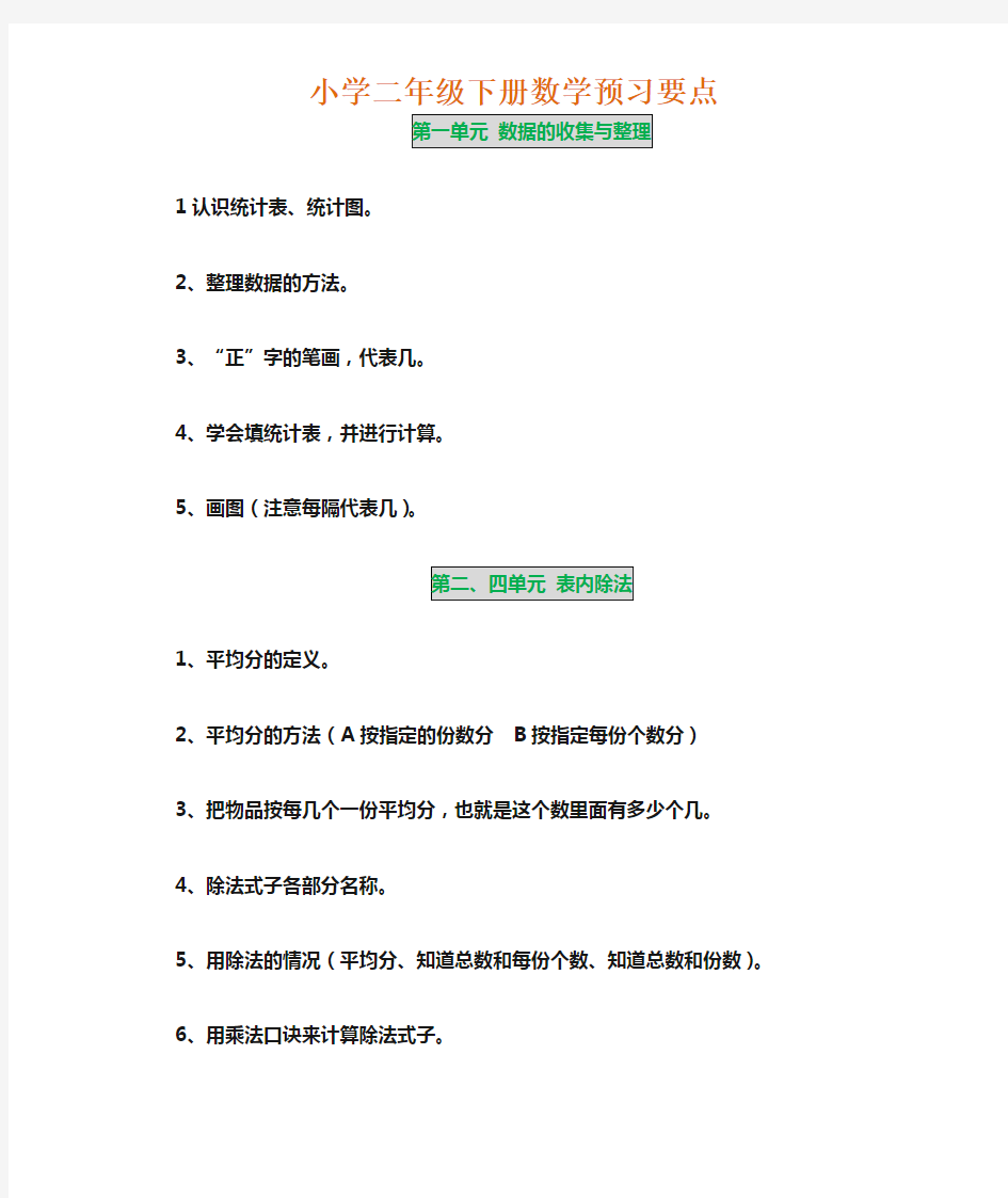 人教版二年级数学下册重点、考点汇总