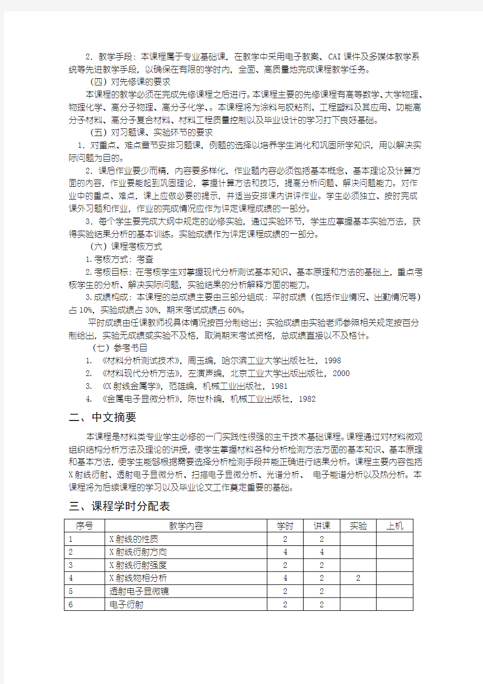 《近代材料研究方法2 》课程教学大纲