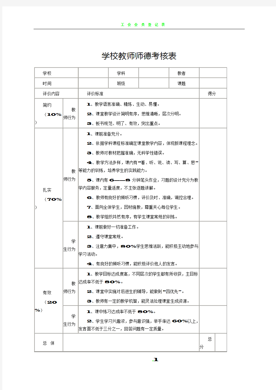 学校教师师德考核表