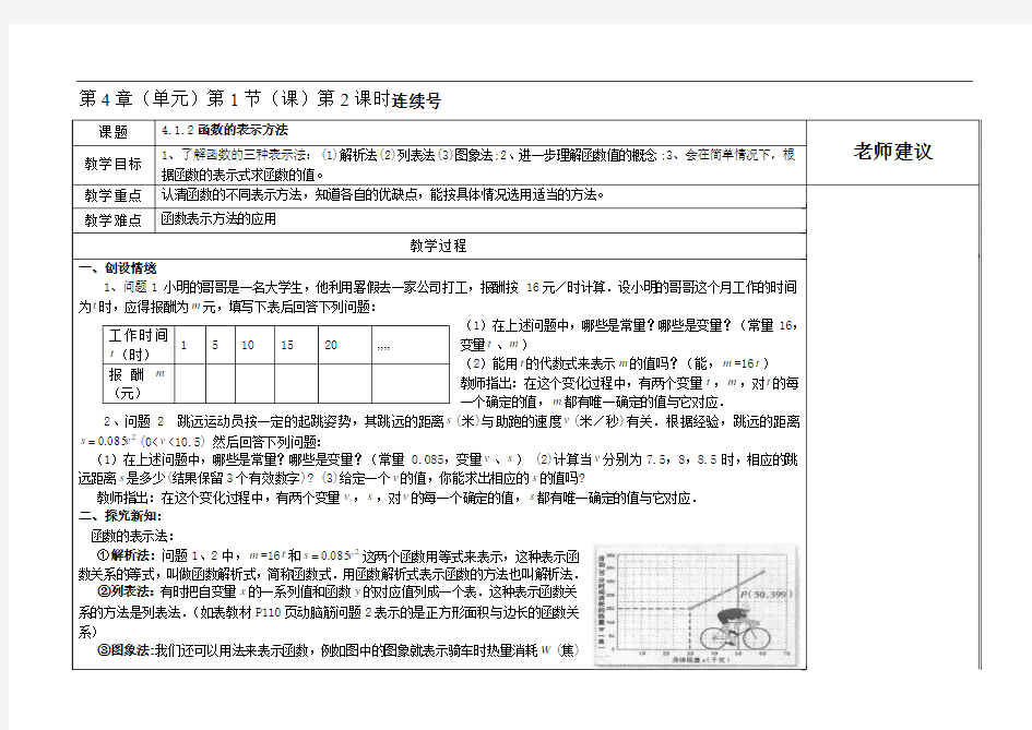 八年级下册数学函数的表示方法.