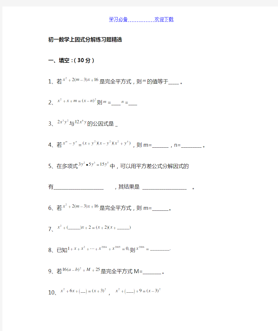 初一数学因式分解习题精选