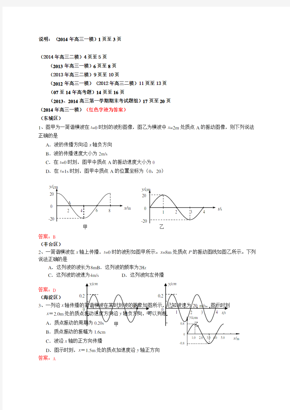 机械振动机械波高考题模拟题汇编