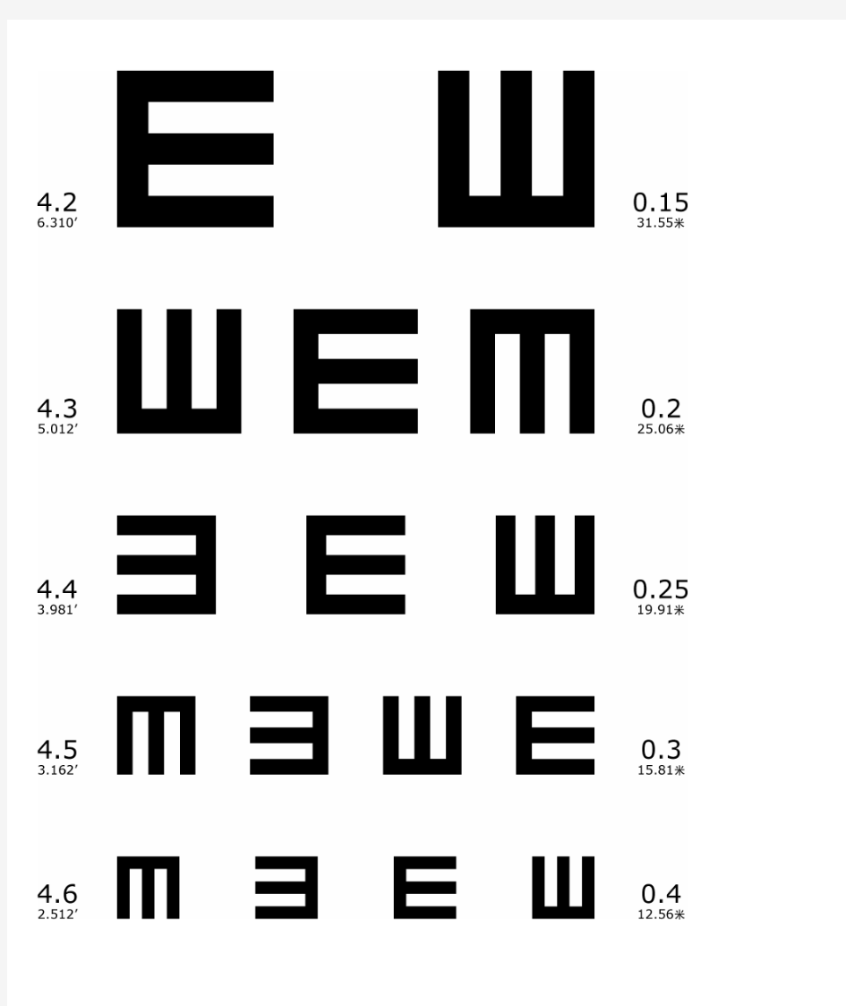 A4打印版标准对数视力表