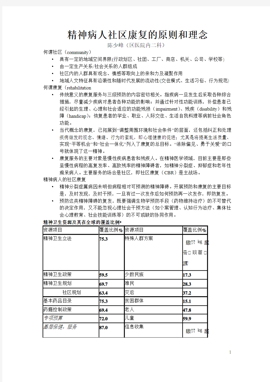 精神病人社区康复的原理和理念