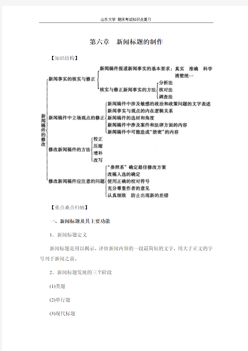 新闻编辑学[第六章新闻标题的制作]山东大学期末考试知识点复习