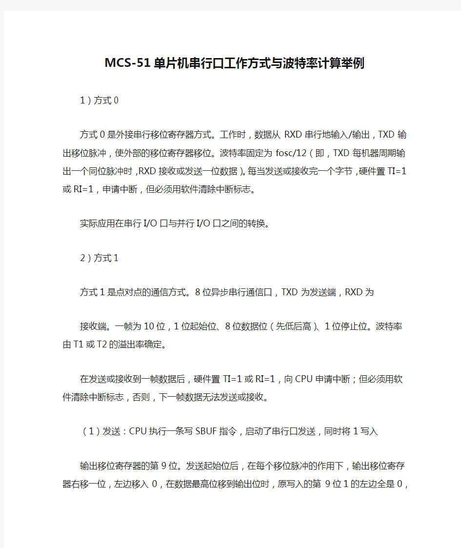 MCS-51单片机串行口工作方式与波特率计算举例