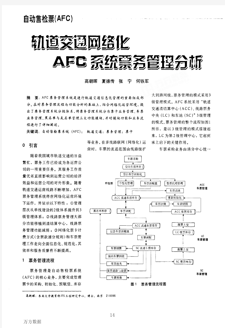 轨道交通网络化AFC系统票务管理分析