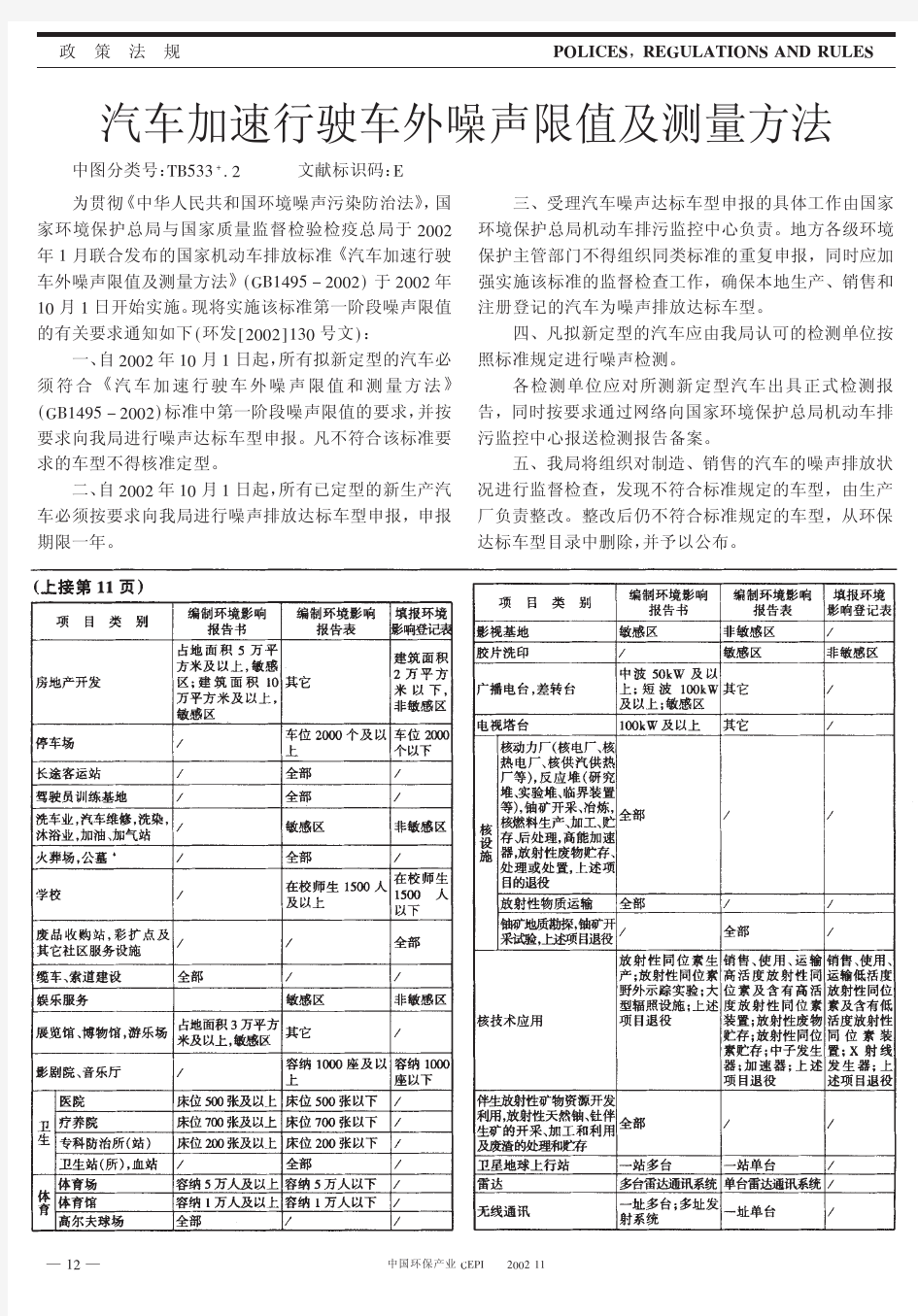 汽车加速行驶车外噪声限值及测量方法