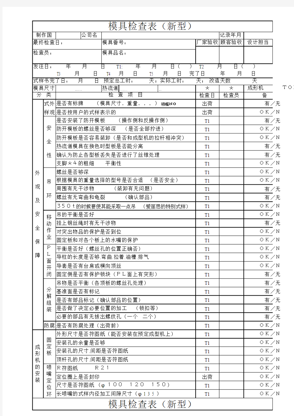 模具检查表