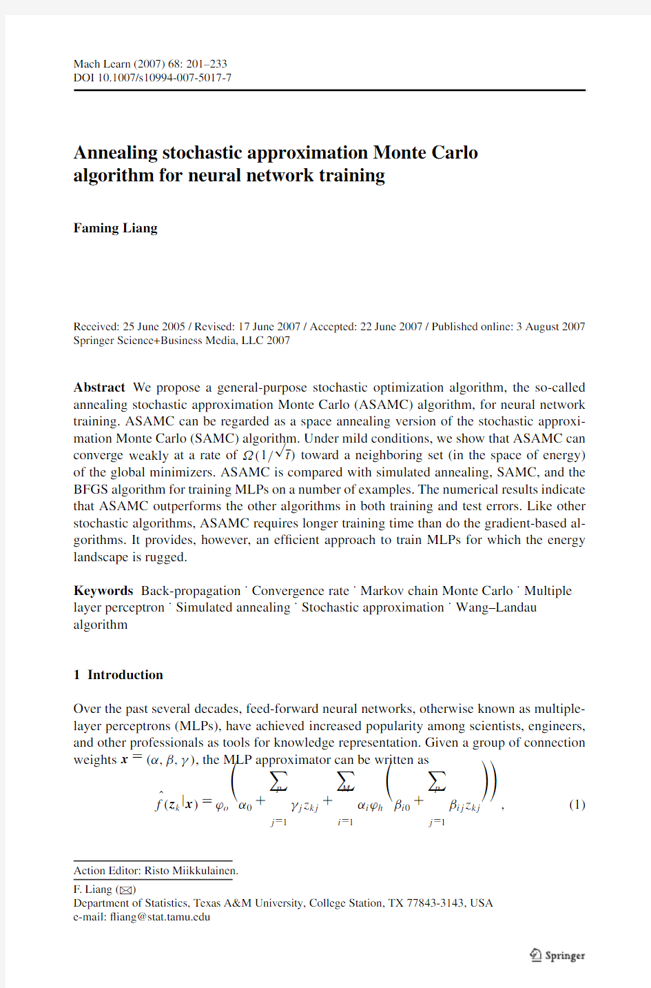 DOI 10.1007s10994-007-5017-7 Annealing stochastic approximation Monte Carlo algorithm for n