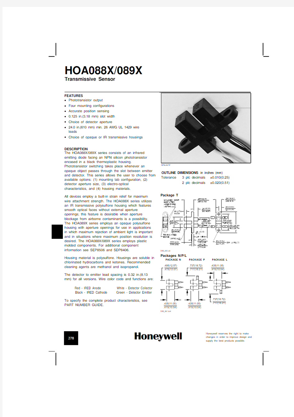 Honeywell传感器规格书