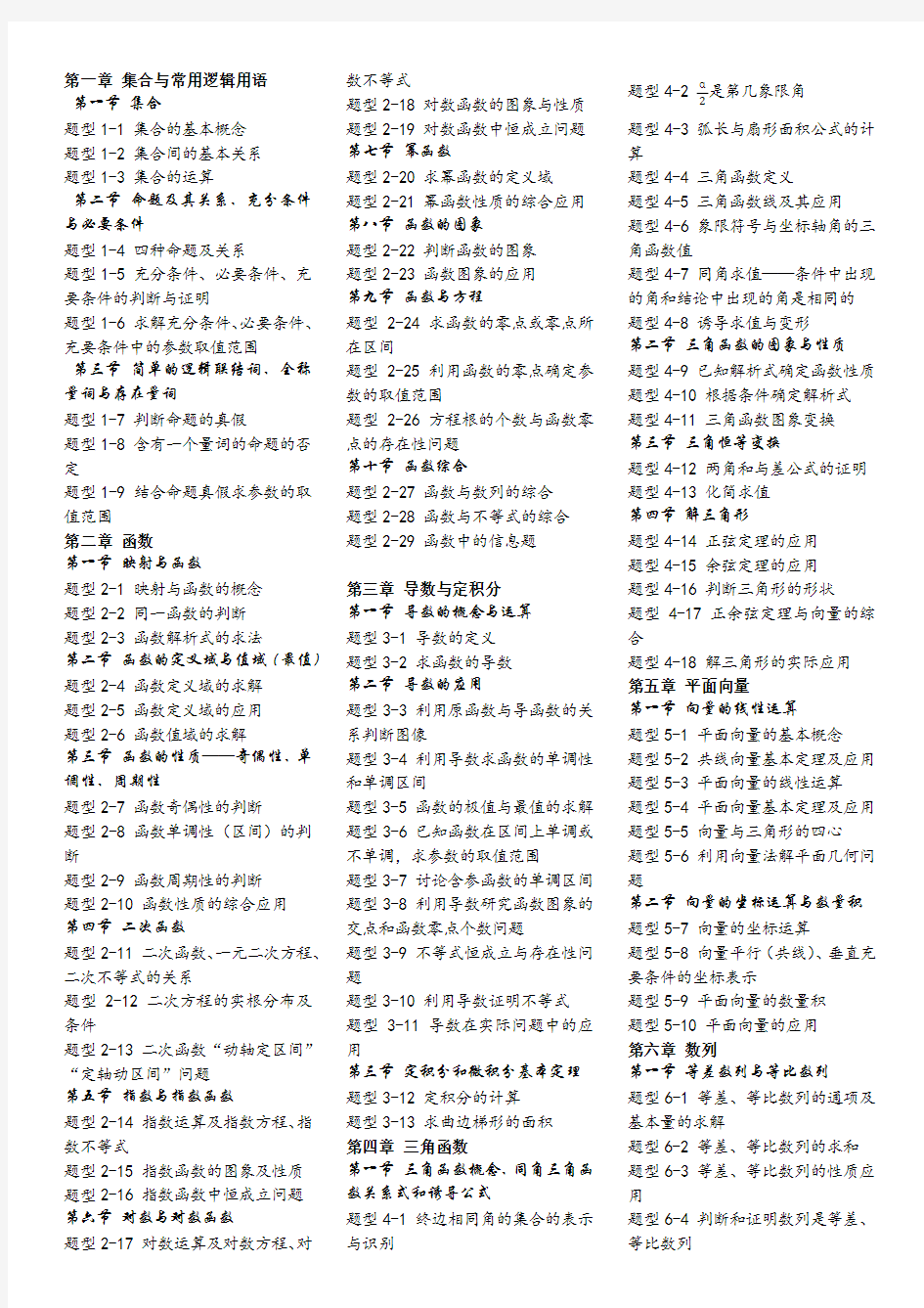 高考数学题型归纳完整版