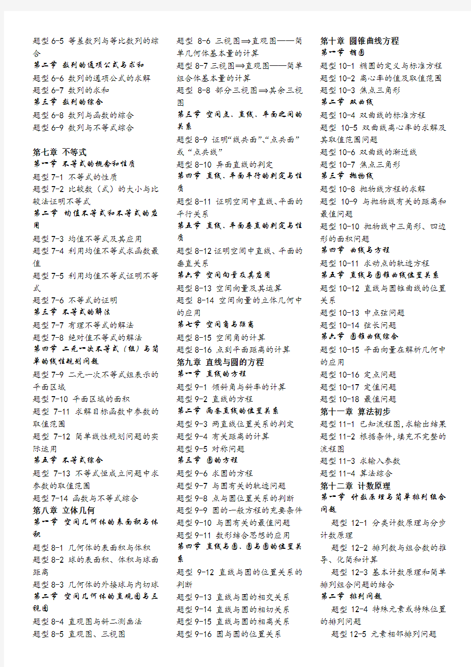 高考数学题型归纳完整版